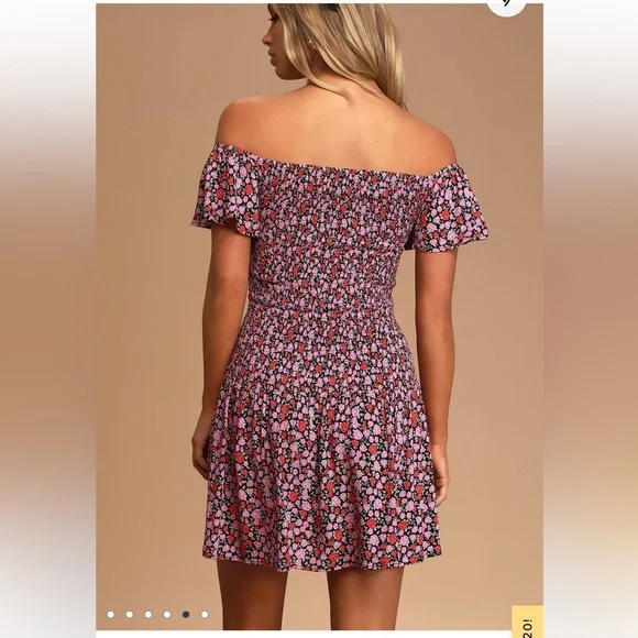 LULUS Such A Darling Sweet Floral Print Off Shoulder Dress. Size S - Picture 3 of 7